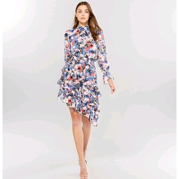 Misa Los Angeles Savanna Dress Floral Print Asymmetrical Ruffle Multicolor M - Picture 1 of 9